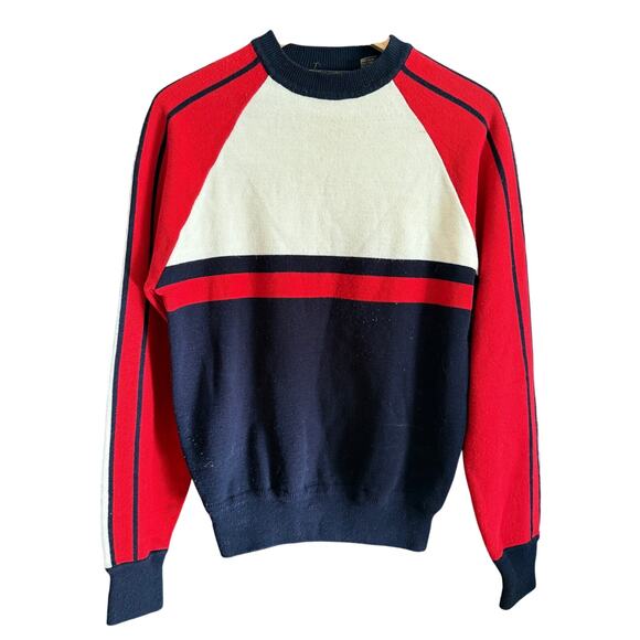80s Vintage HIGH SIERRA | Red, White and Blue Colorblock Ski Sweater | Medium - Picture 1 of 6